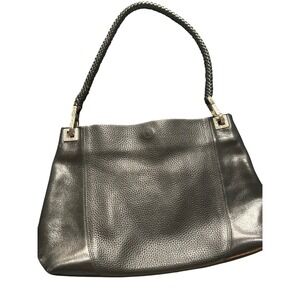Brighton Blk Pebbled Leather Braided Strap Shoulder Bag Silver Hardware A470285